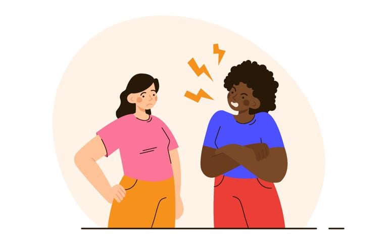 Angry black woman yelling at girlfriend or wife. Couple quarrelling. Family crisis, breakup and divorse concept.