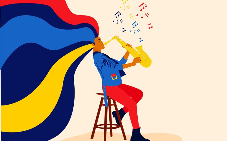 A women playing saxophone, an illustration about woman enjoying music