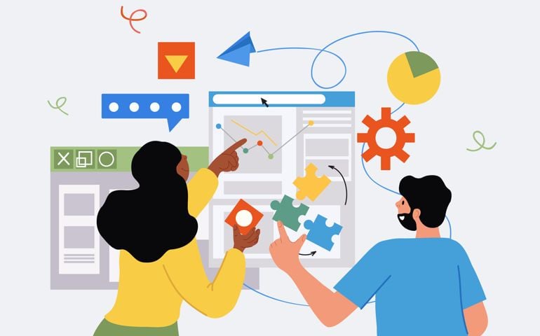 Man and girl analyze graphs. Marketing research, investors assess business, employees looking for ways to develop company.
