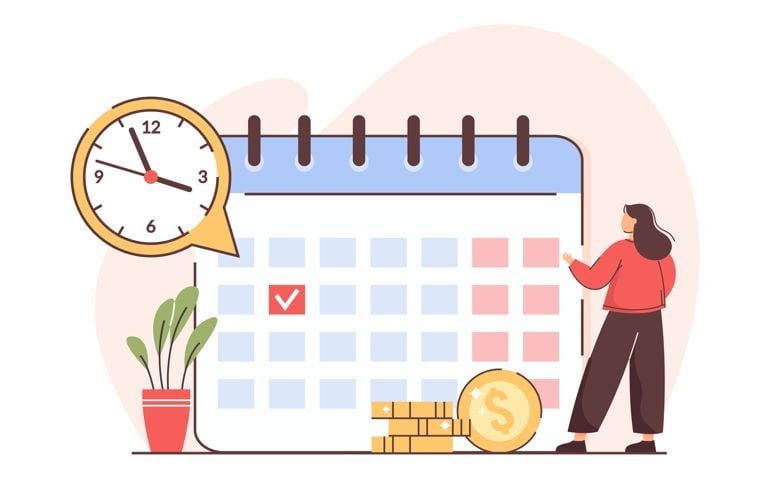 Tax, loan, deadline debt or income due date concept.