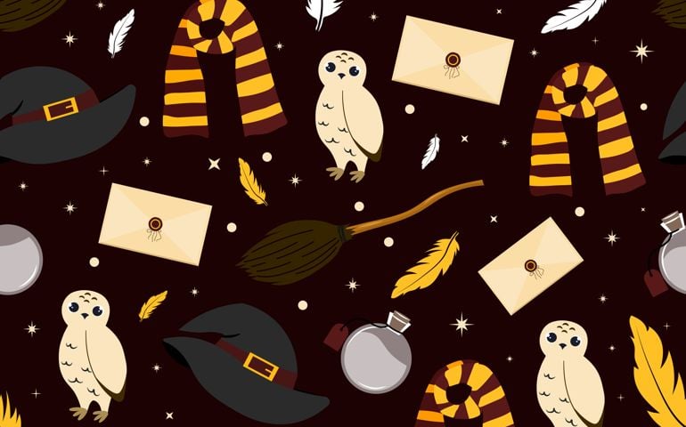 Magic, imagination and fantasy. Sorting magical hat, scarf and grey owl. Cartoon flat vector illustration