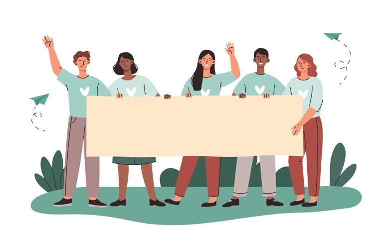 Group of people with empty banner concept