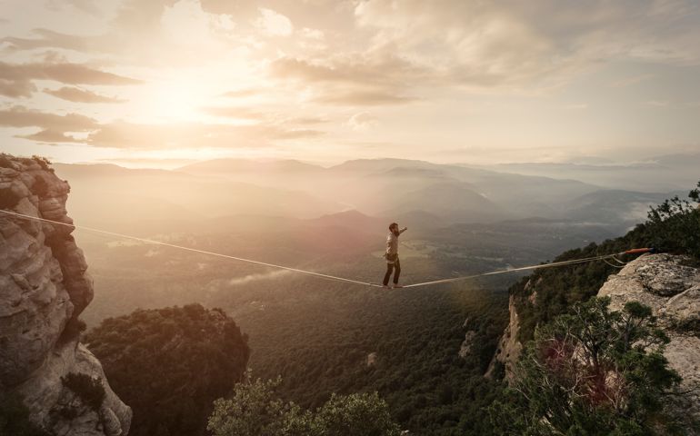 Highlining in the mountains of Tavertet Catalonia