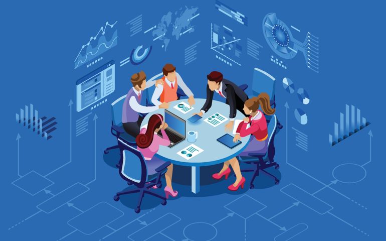 Isometric people team contemporary management concept. Can use for web banner, infographics, hero images.