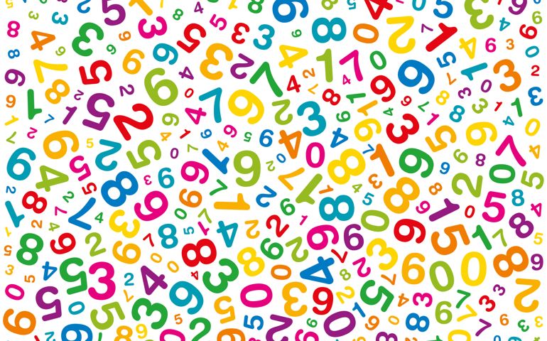 Twisted colored numbers. Randomly distributed numerals.