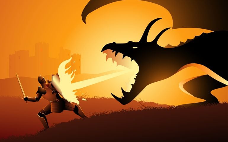 Knight fighting a dragon