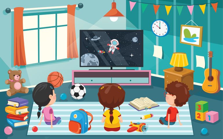Children Watching Television In A Room