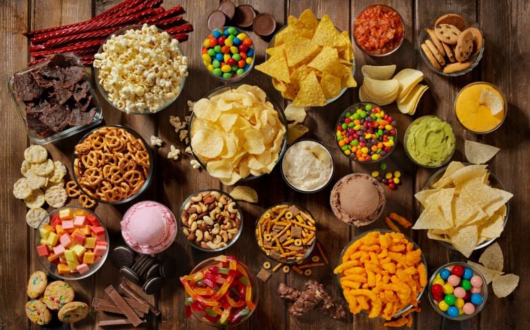 Group of Sweet and Salty Snacks, Perfect for Binge Watching