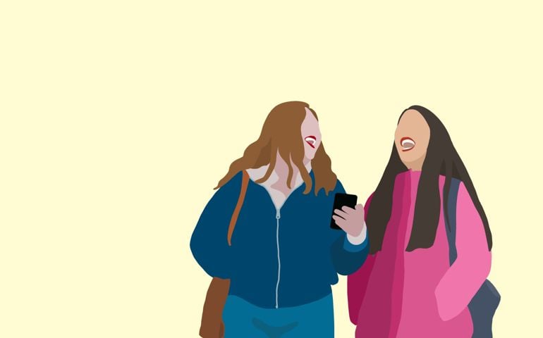 women, girls, walking, smartphone, phone, smiling, women rights.