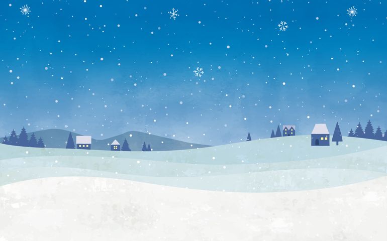 Snow town at night watercolor