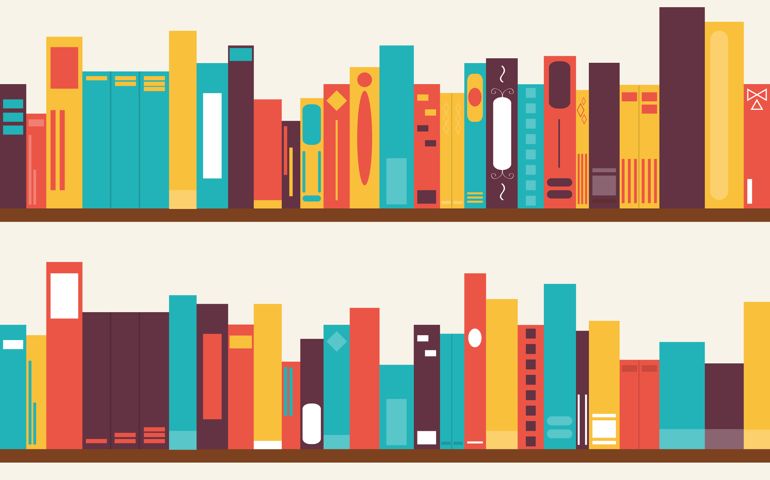 Shelf with books. Two large shelves with books. Vector, cartoon illustration. Vector.
