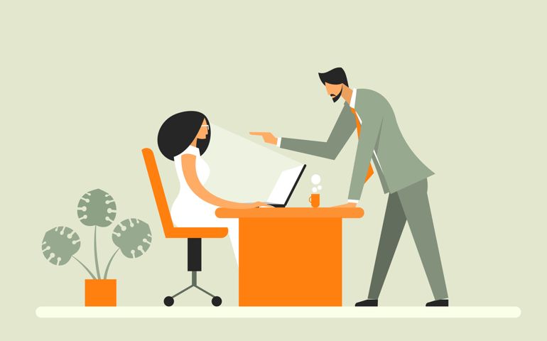 Illustration of a businessman pointing his finger to his employee.