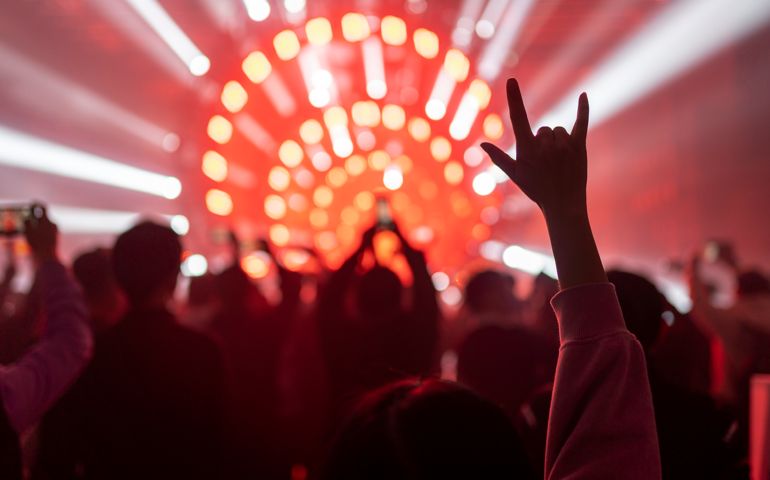 Cheering audience at music concert