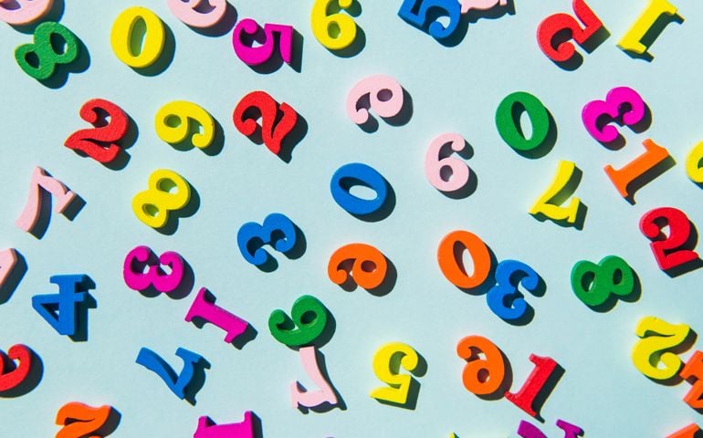 Colorful numbers on blue background