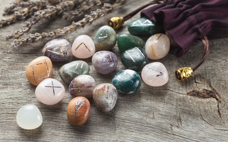 Elder Futhark Rune Stones Set Made of Natural Gems
