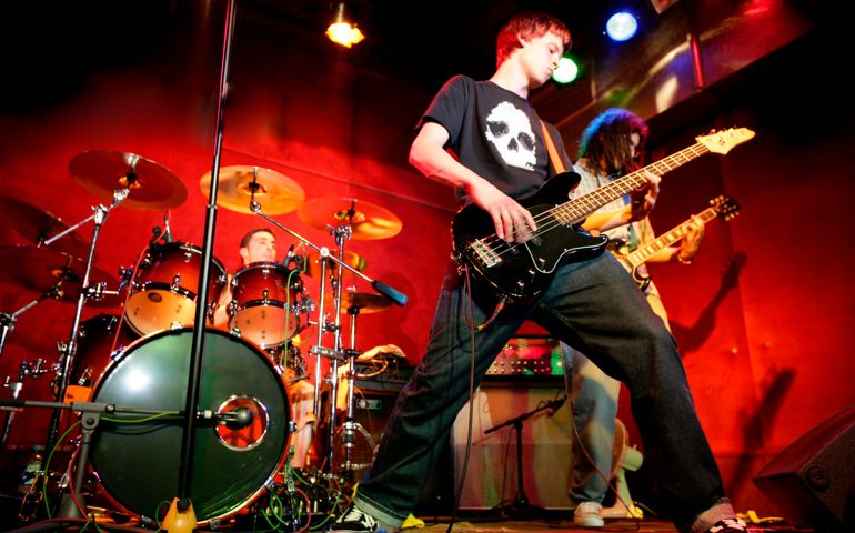 Rock band in action