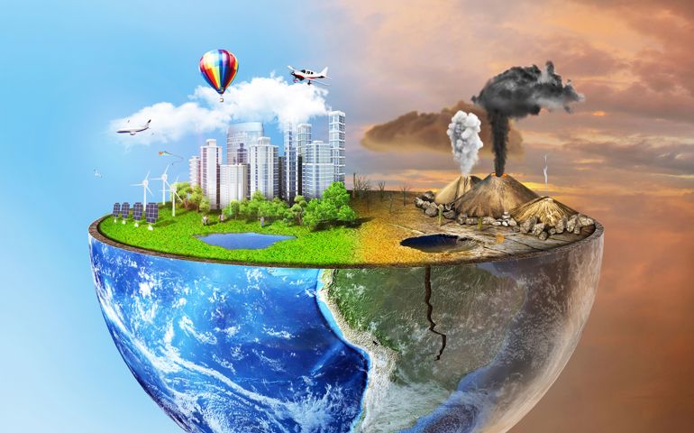 Eco concept. Half sphere of earth with light side and darker side.