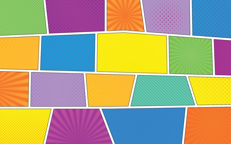 Comic strip background with 16 9 aspect ratio. Different colorful panels.