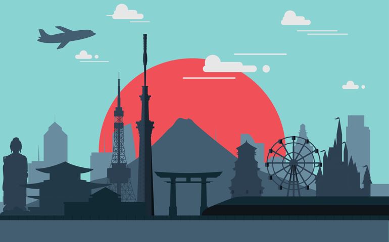 Silhouette illustration of Tokyo city in Japan.Japan landmarks Famous buildings.