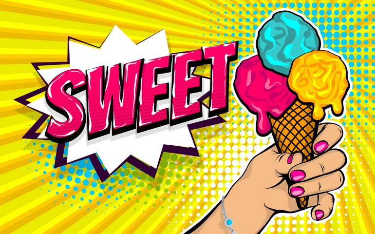 Comic book text Sweet Summer. Pop art girl style halftone