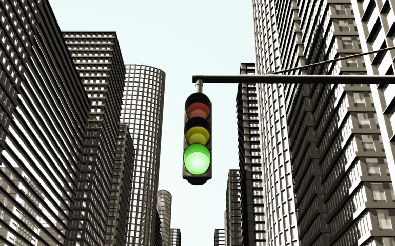 Traffic light on city street