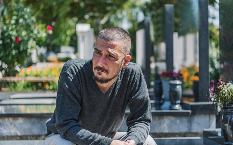 man crying outside
