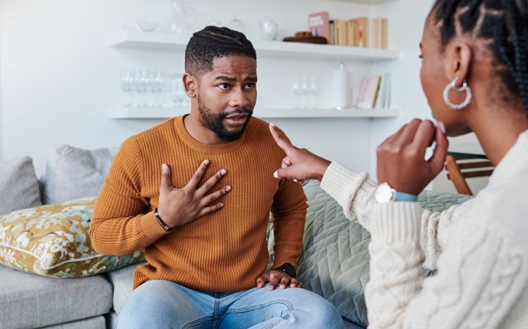Shot of a young couple having an argument at home