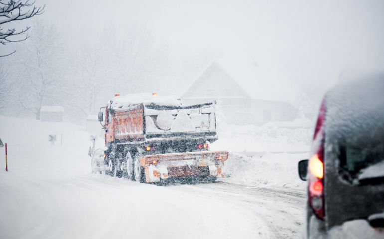 Traffic on ice cold winter roads
