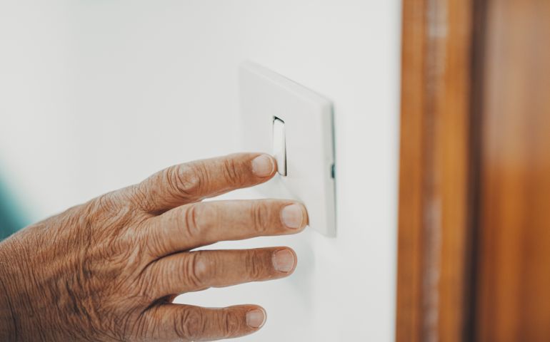 Close up of old hand switching light