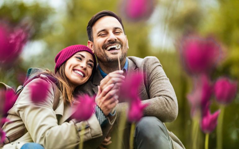 couple outside during spring