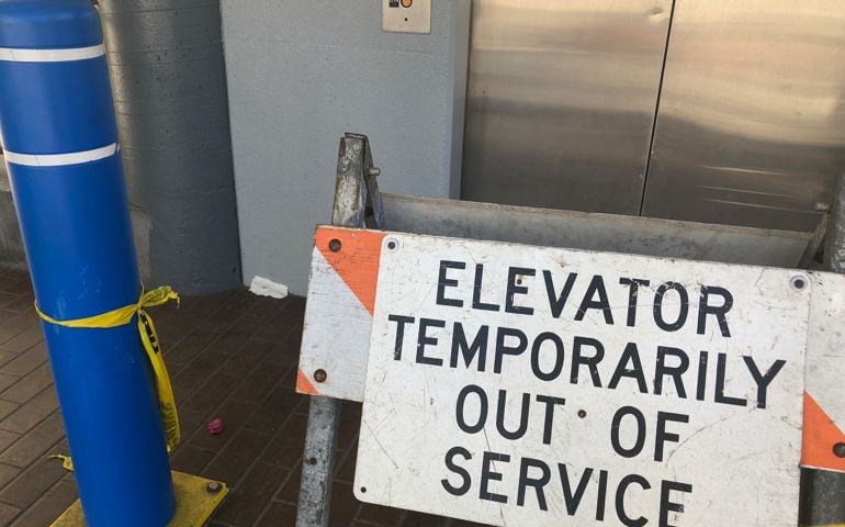Broken elevator sign