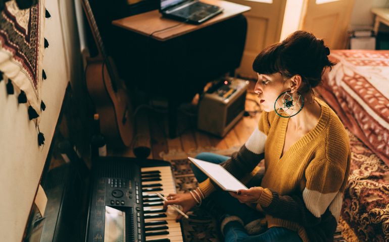 woman writing a song