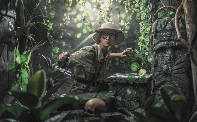 Brave woman exploring the jungle