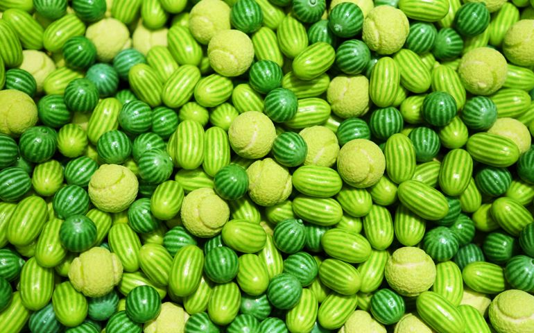 Jelly candies in shape of watermelon and balls.
