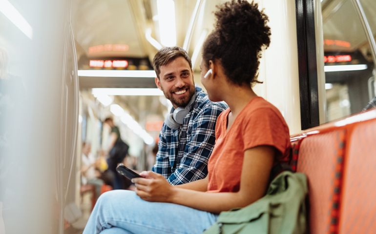 man talking on the metro