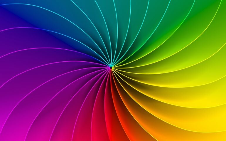 Spiral chromatic color wheel of primary colors