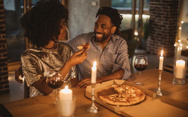 Romantic pizza evening at home