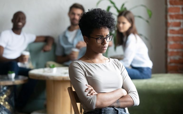 group judging a woman