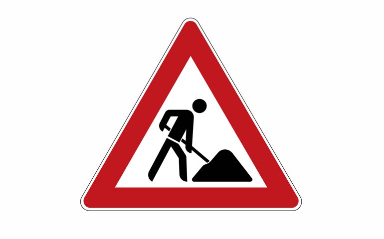 construction site sign - caution, construction works traffic sign -