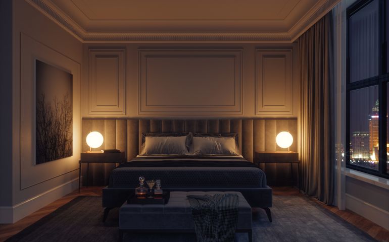 Luxury Modern Bedroom Interior At Night