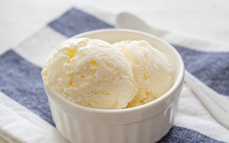 Vanilla Ice Cream In Bowl On Table