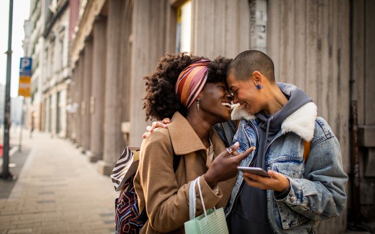 young female couple shopping
