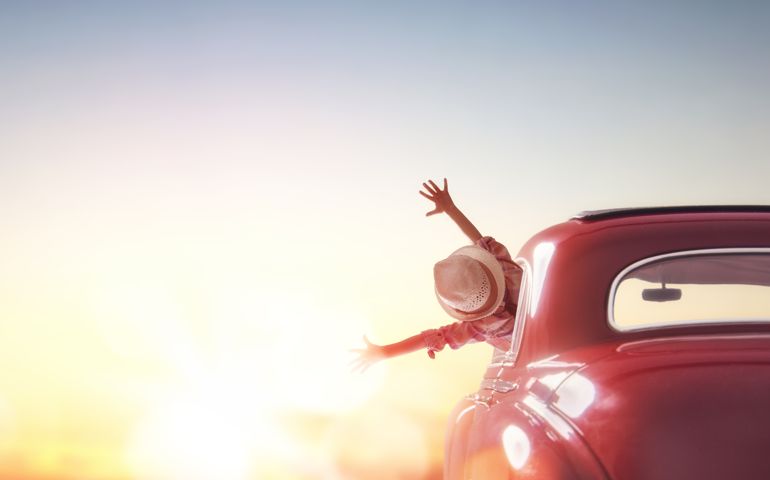girl rides into the sunset