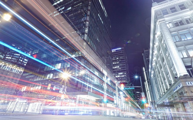 Light trails in city center