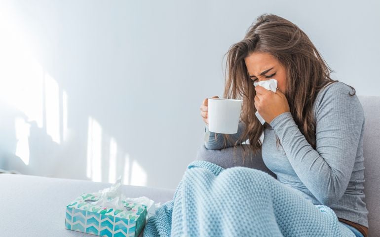 Portrait Of Ill Woman Caught Cold