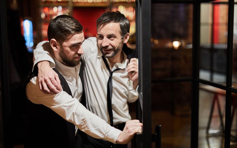 Drunk Man Leaving Pub