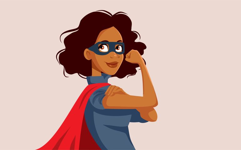 Powerful Superhero Woman of African Ethnicity Vector Cartoon Character