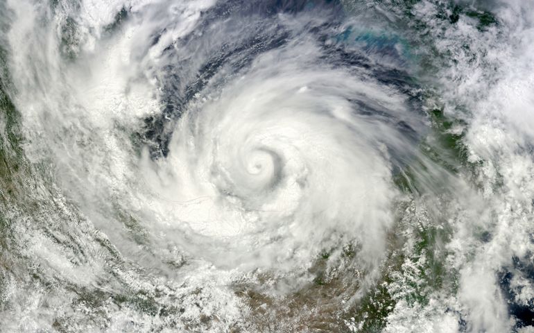 Top view of Hurricane Alex, Atlantic Hurricane, Sprawls across the Gulf of Mexico. Aerial view of circular white clouds in motion. Storm, Tornado, Typhoon. Elements of this image furnished by NASA