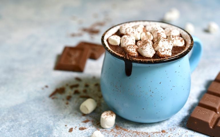 Homemade hot chocolate with mini marshmallow