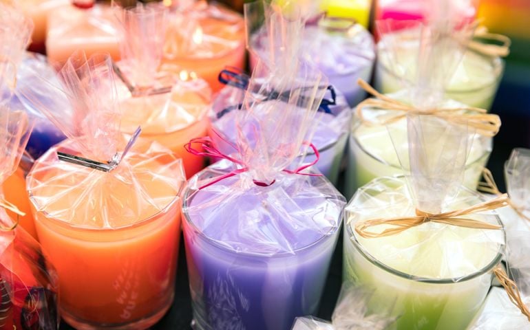 Colourful aromatherapy candles in the shop